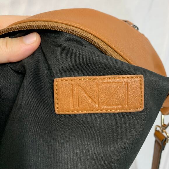 Inzi Faux Leather Adjustable Crossbody Bag Brown Medium Minimalist Timeless - Picture 7 of 9